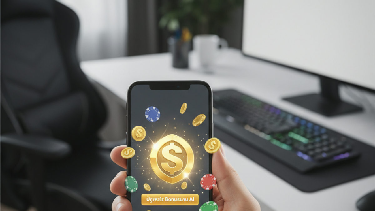 Akıllı telefon ekranında bedava bonusu gösteren, kullanıcı dostu bir arayüz görseli.
