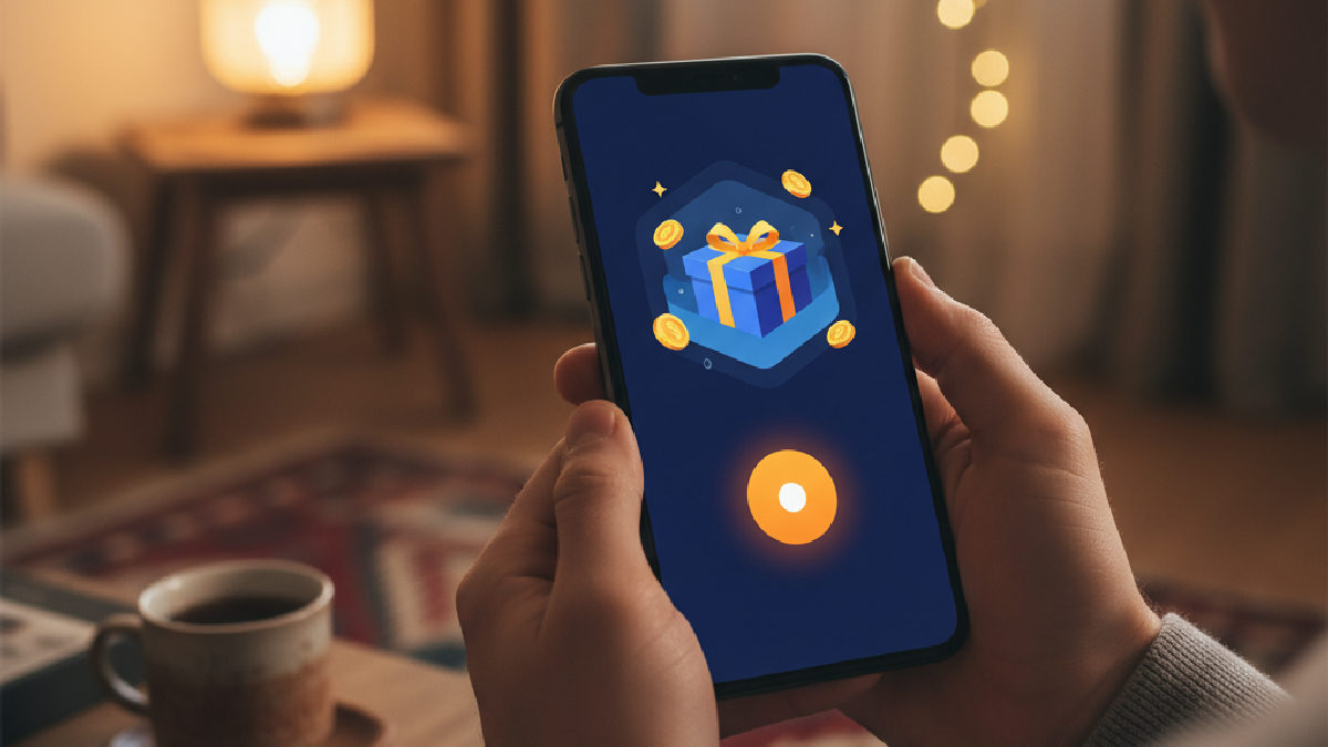 Akıllı telefon ekranında görünen 'deneme bonusu' teklifi ve telefonu tutan eller.